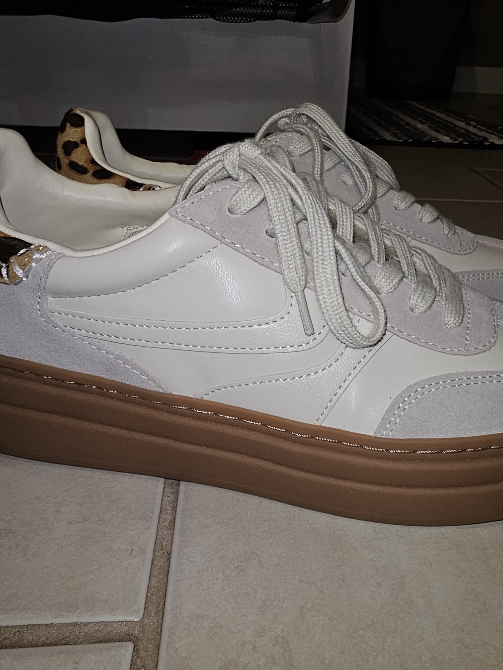Steve Madden White Sneakers with Brown Platform and Leopard Heel